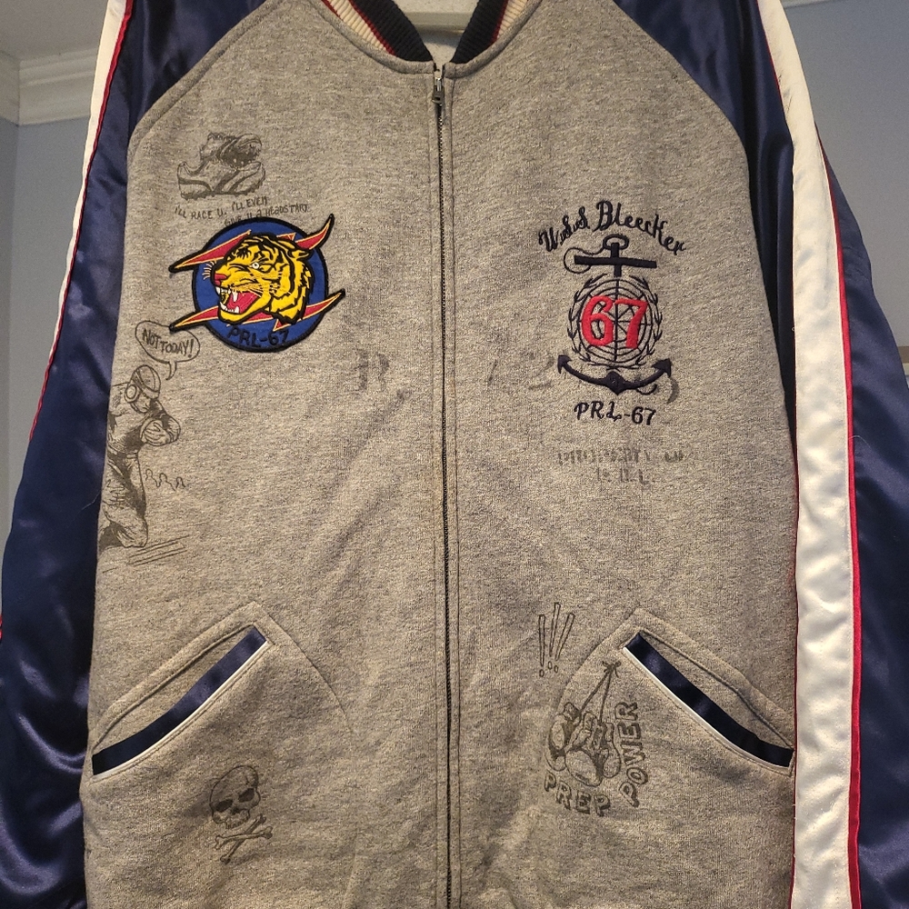 Polo Ralph Lauren Oxford Club 2 Grey Blue Satin Jacket Men's XL